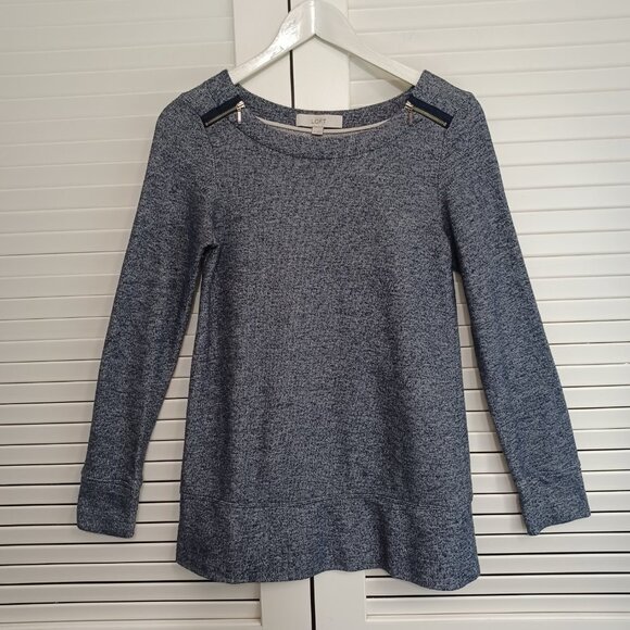LOFT Top French Terry Pullover Shoulder Zipper Detail Womens Medium - Picture 2 of 8